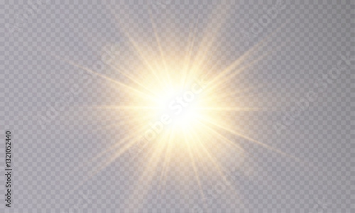 Light Vector with Sun Glare. Sun, Sunrays, and Glare in PNG Format. Gold Flare and Glare