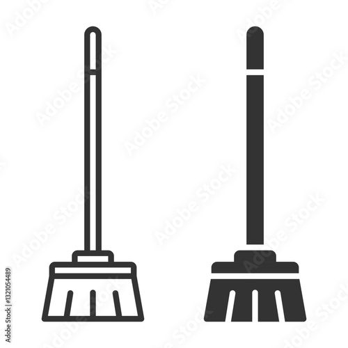 Simple mop icon with a long handle and cleaning bristles.
