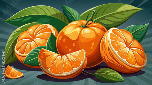 Citrus Burst: A vibrant display of juicy tangerines, capturing the refreshing essence of the fruit with one peeled to reveal its segments.