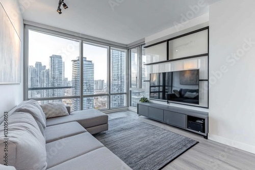 Wallpaper Mural Modern city apartment living room with panoramic view (2) Torontodigital.ca