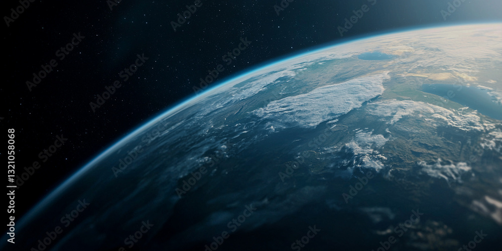 Obraz premium A stunning view of Earth from space, showcasing its blue oceans, white clouds, and diverse landscapes against a dark background.