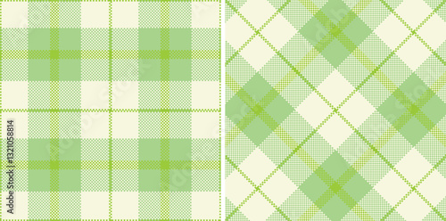 Deep Slime Green Seamless Madras Plaid with Pastel Off White accents Textile Design