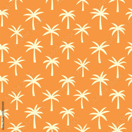 White palm tree silhouette seamless pattern on orange background. For summer print , fabric and textile