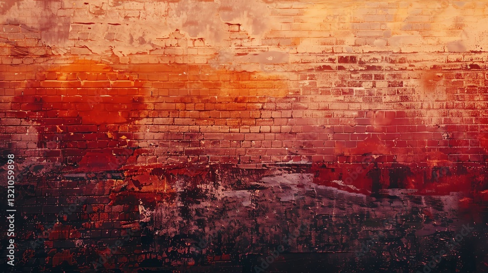 Obraz premium A brick wall with faded red, orange, and brown paint.
