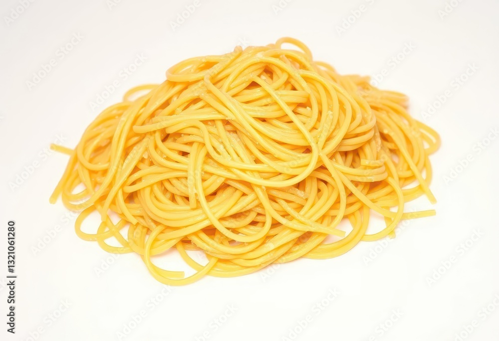 A mound of uncooked Italian pasta rests on a pristine white surface, still life, italian food A mound of uncooked Italian pasta rests on a pristine white surface, still life, italian food