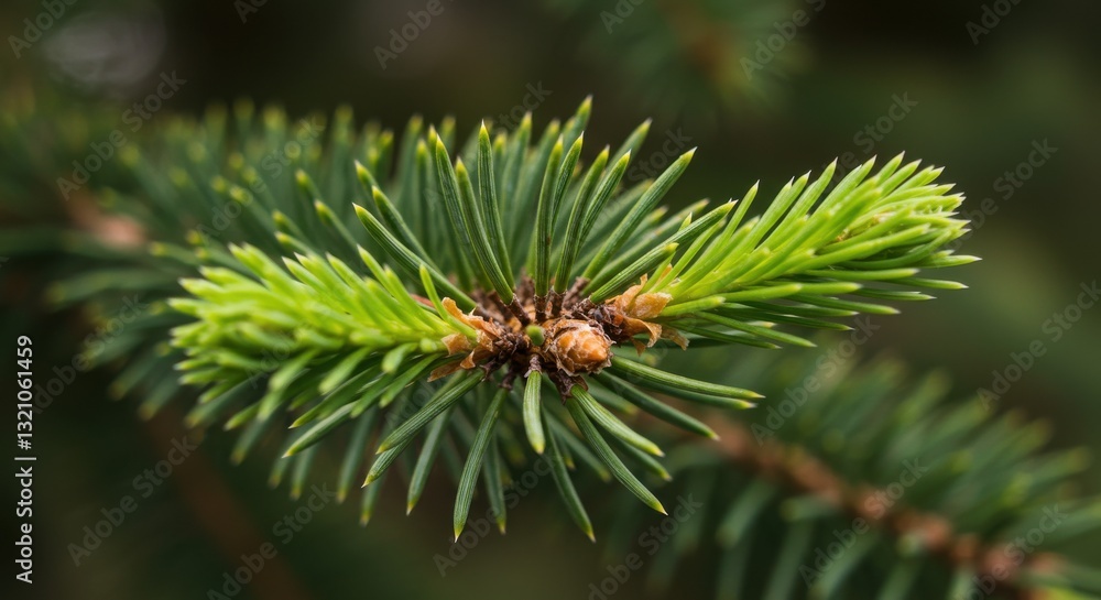 Close-up of a vibrant pine branch showcasing fresh green needles in nature Close-up of a vibrant pine branch showcasing fresh green needles in nature