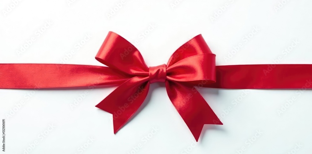 Colorful ribbon wrapped around a plain white background with a perfectly tied bow, knotted string, red ribbon Colorful ribbon wrapped around a plain white background with a perfectly tied bow, knotted string, red ribbon