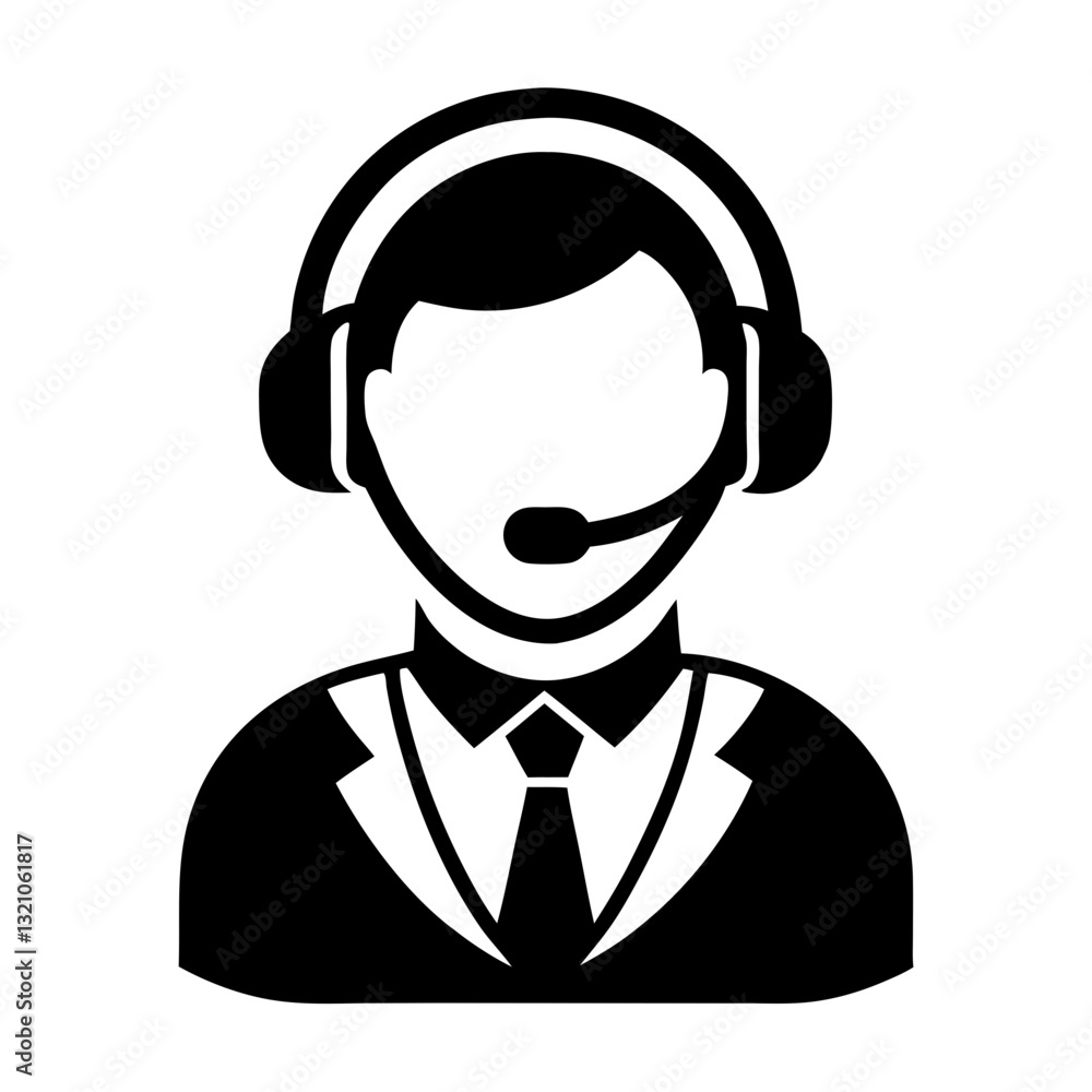 Businessman with headset icon, ready for customer service. Businessman with headset icon, ready for customer service.