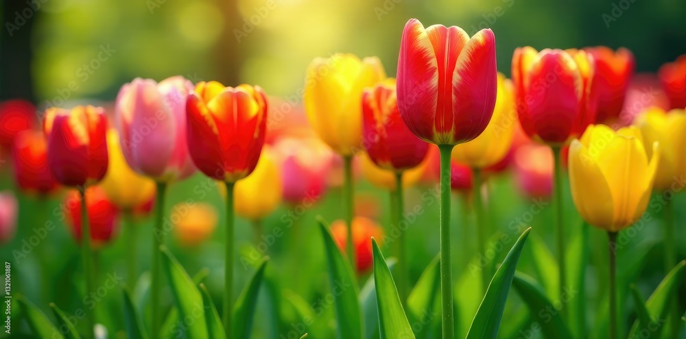 Colorful tulips in full bloom with lush grass, nature scene, grass Colorful tulips in full bloom with lush grass, nature scene, grass