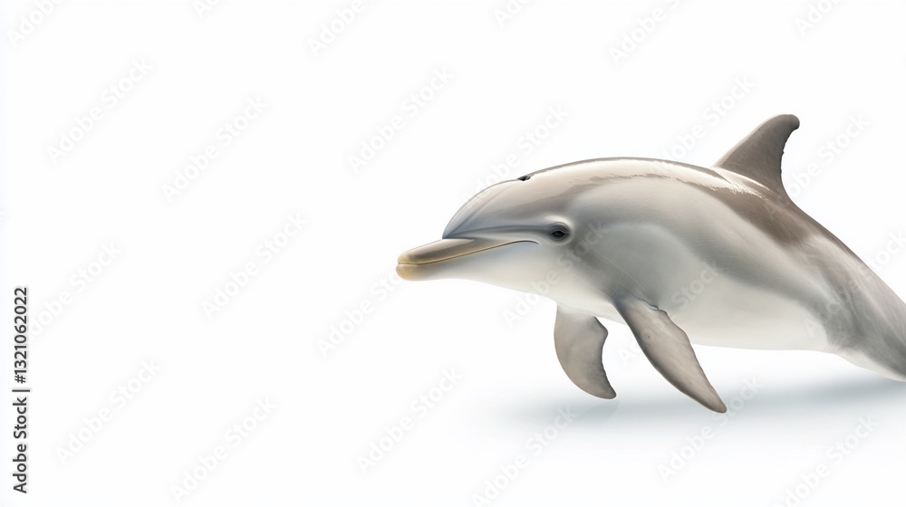 Fototapeta premium A playful dolphin leaps against a clean white backdrop
