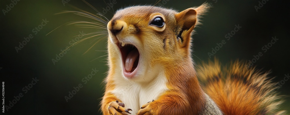 Obraz premium A surprised squirrel with open mouth and upturned whiskers