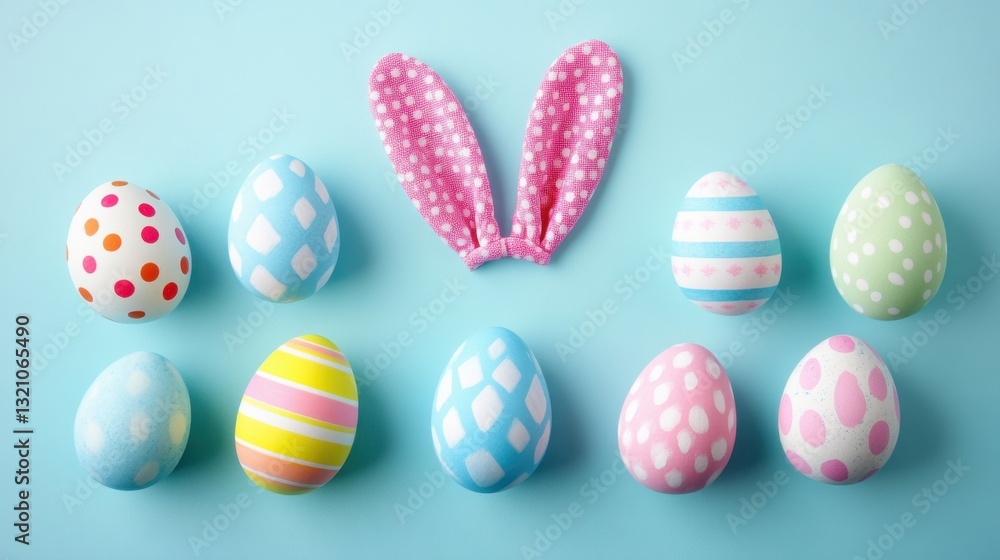 Fototapeta premium Colorful eggs with bunny ears