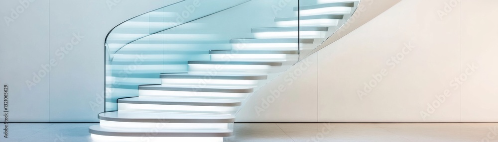 Fototapeta premium Glass floating staircase connecting two skyscrapers, ultra-modern architecture