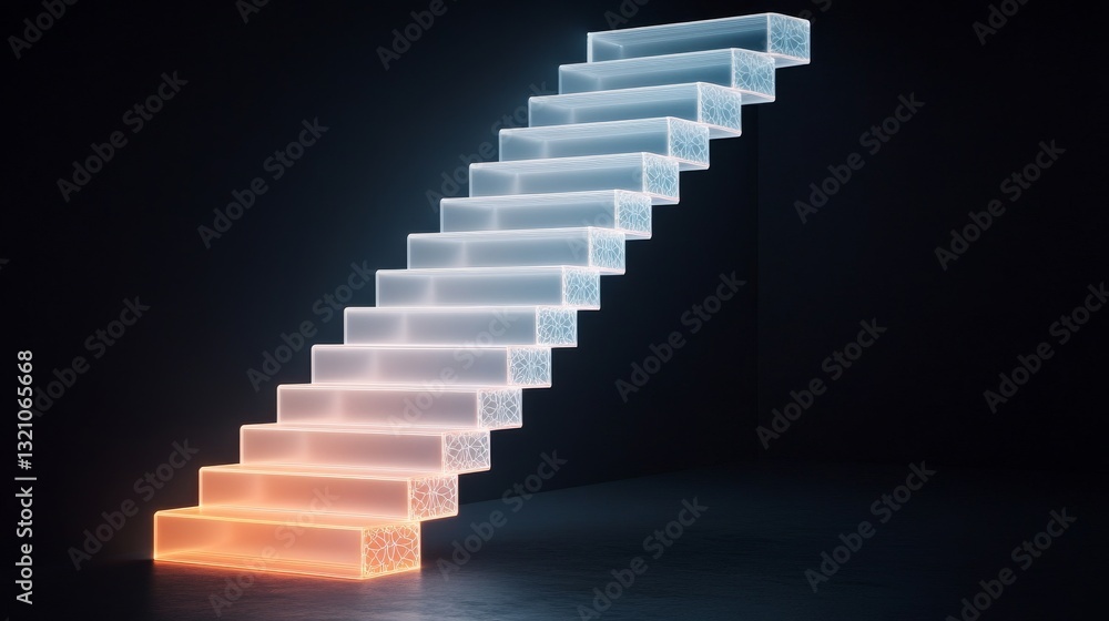 Obraz premium Surreal bookshelf staircase floating into an infinite library, literary dreamscape