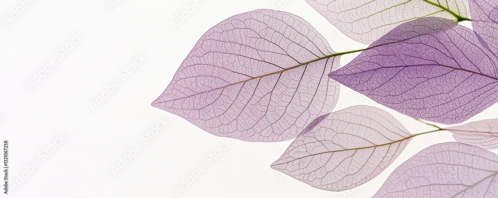 Obraz premium Close-up of translucent purple leaves on white background