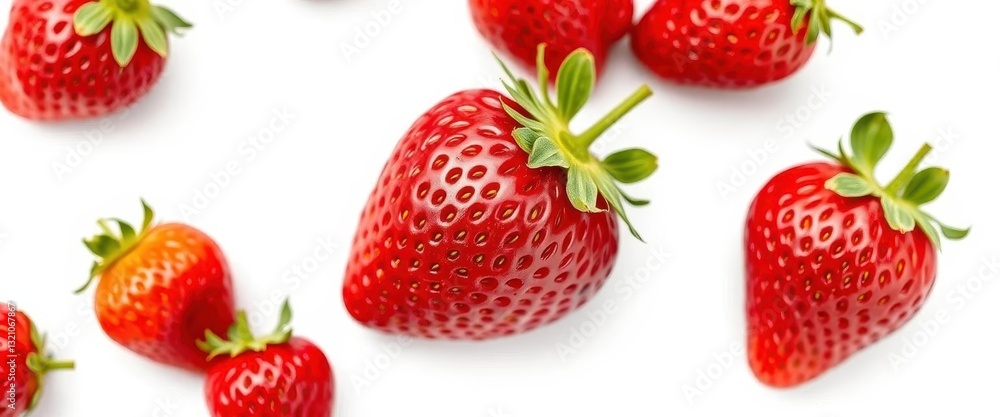 A single ripe, vibrant strawberry isolated on pure white, photography, design A single ripe, vibrant strawberry isolated on pure white, photography, design