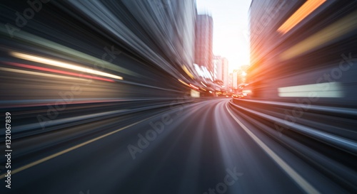 High-speed motion blur city road