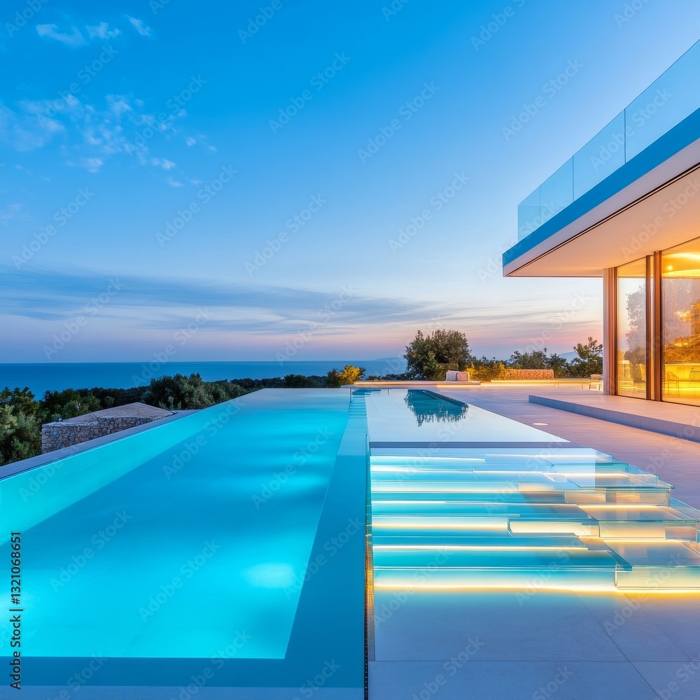 Fototapeta premium Glowing floating staircase illuminating a dark enchanted forest, mysterious and magical