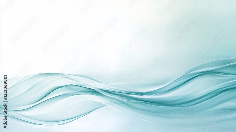 Fototapeta premium Abstract teal waves flowing on white background