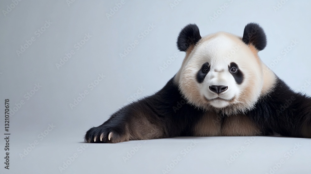 Naklejka premium Adorable giant panda lying down, gazing intently