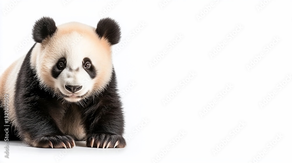 Fototapeta premium Adorable panda cub against white backdrop