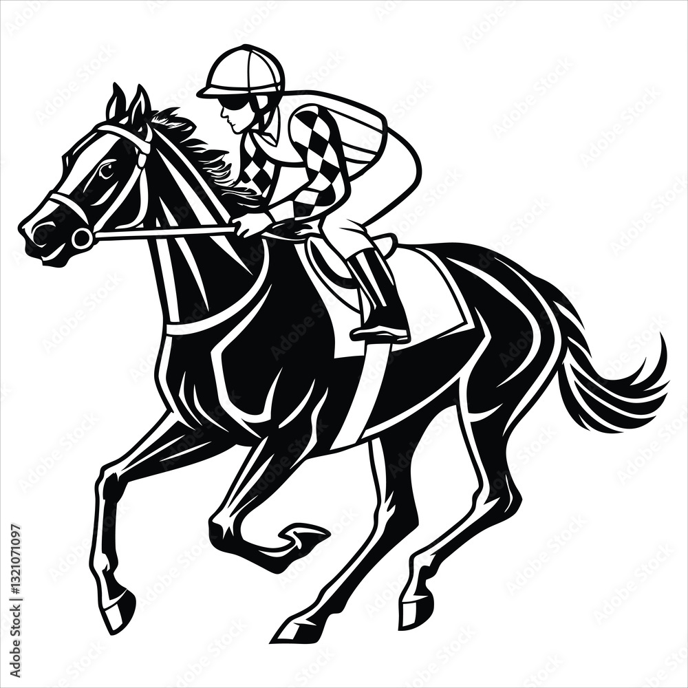 Fototapeta premium Equestrian Horseman Clipart and Dynamic Horse Racing Illustration