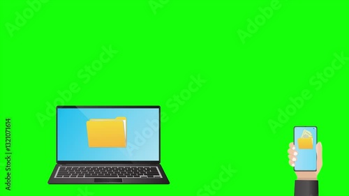 Laptop to Smartphone File Transfer with green screen on background