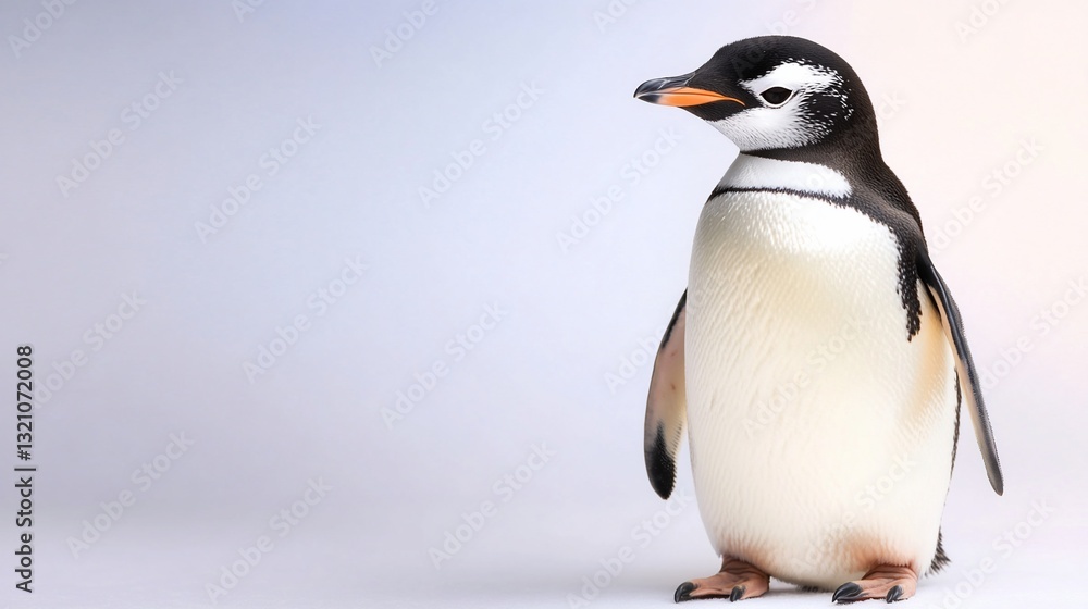 Naklejka premium Adorable penguin standing, posed against a soft background