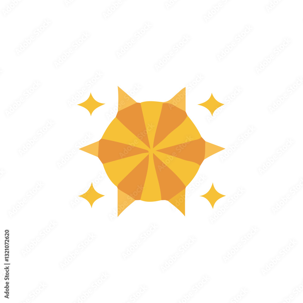 Obraz premium Bright, stylized sunburst graphic for design elements.This cheerful, flat design sunburst icon is perfect for branding, web graphics, or app icons.
