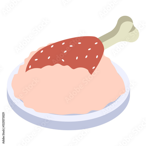 Arabic Mandi with chicken isometric Concept, Rice with meat special blend of spices Vector Icon Design, Arab culture tradition Symbol, Islamic Muslim fasting Sign, Ramadan and Eid al Fitr illustration