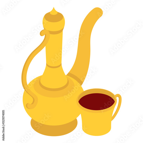 Dallah Qahwa or gahwa pot isometric Concept, spicy, bitter coffee traditionally served during Eid Feast Vector icon Design, Arab culture traditions Symbol, Islamic Muslim practices Sign photo