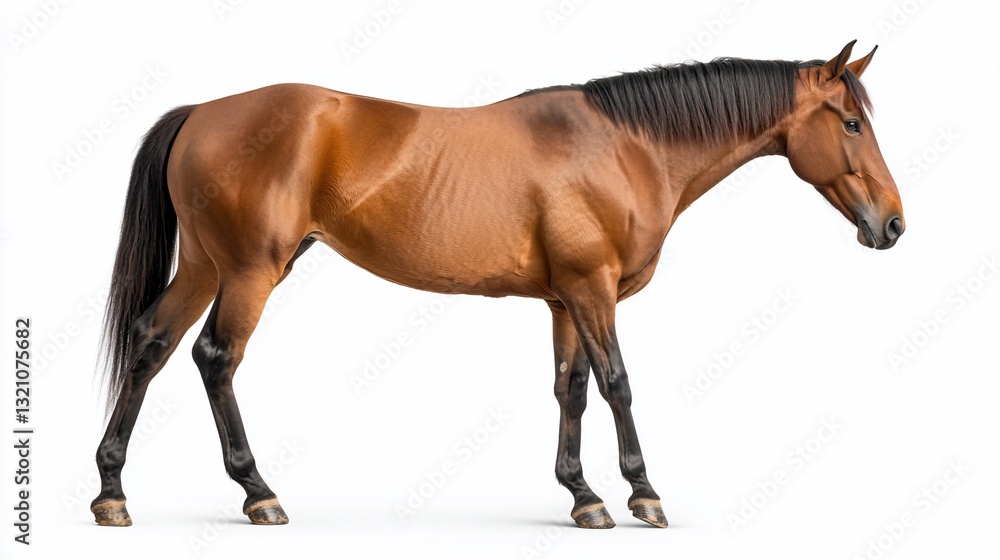 Obraz premium Chestnut horse standing, side profile, isolated