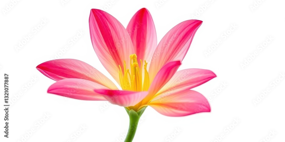 Fototapeta premium A single vibrant bloom, petals unfurled, isolated on pure white, botanical, art