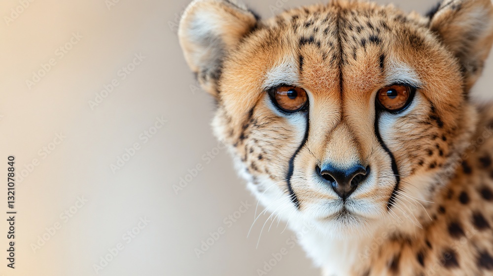 Obraz premium Close-up of cheetah's intense gaze, showcasing its unique spots and features