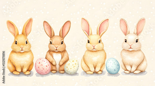 Pastel Easter bunnies in hand-drawn style, perfect for holiday designs and decorations.