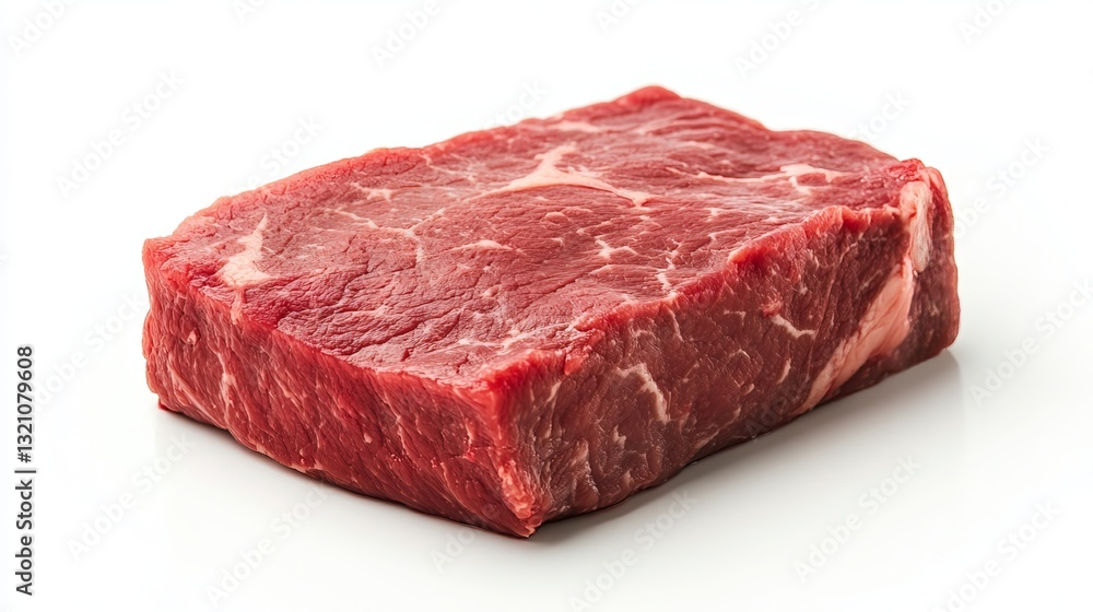A fresh, raw beefsteak, displayed against a white background. A fresh, raw beefsteak, displayed against a white background.