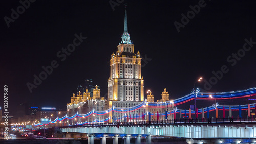 Photography Hotel Ukraine winter night timelapse hyperlapse with bridge over Moscow River