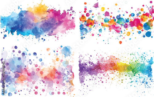 Watercolor Splashes Vector Set, Colorful Abstract Backgrounds