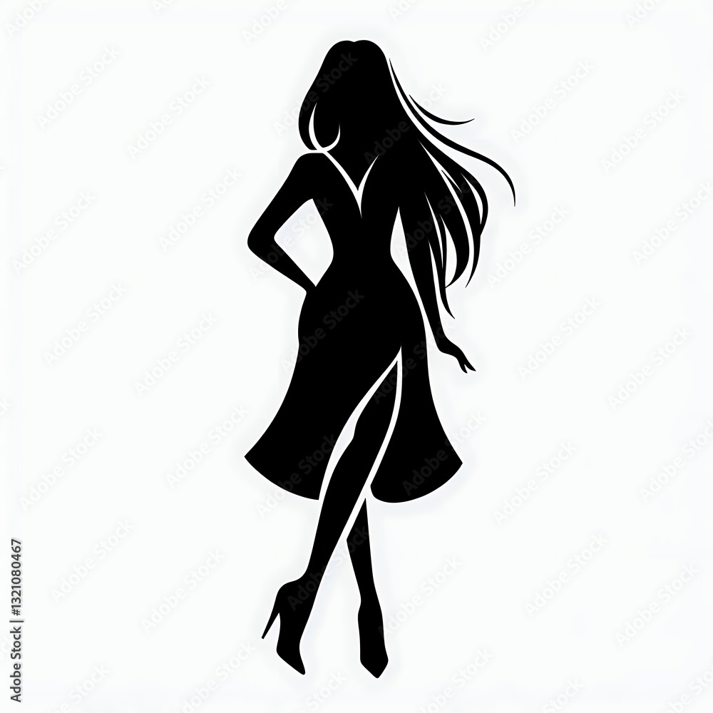 Silhouette of one woman isolated on white background. generative AI Silhouette of one woman isolated on white background. generative AI