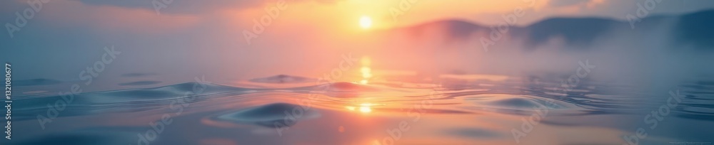 Obraz premium Misty dawn, gentle sea ripples reflecting soft light, photography, ripple
