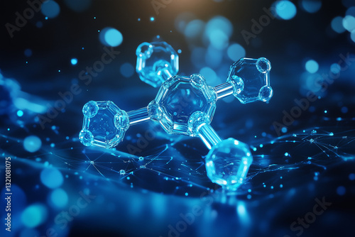 Wallpaper Mural A 3D-rendered molecular structure glowing in blue, representing a futuristic scientific breakthrough with copy space. Cool neon lighting. High-tech laboratory background.  Torontodigital.ca