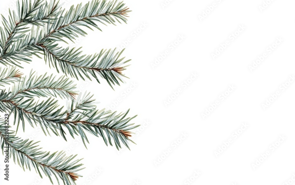 Delicate Watercolor Pine Branches on White Background, Perfect for Holiday Cards and Winter Designs Delicate Watercolor Pine Branches on White Background, Perfect for Holiday Cards and Winter Designs