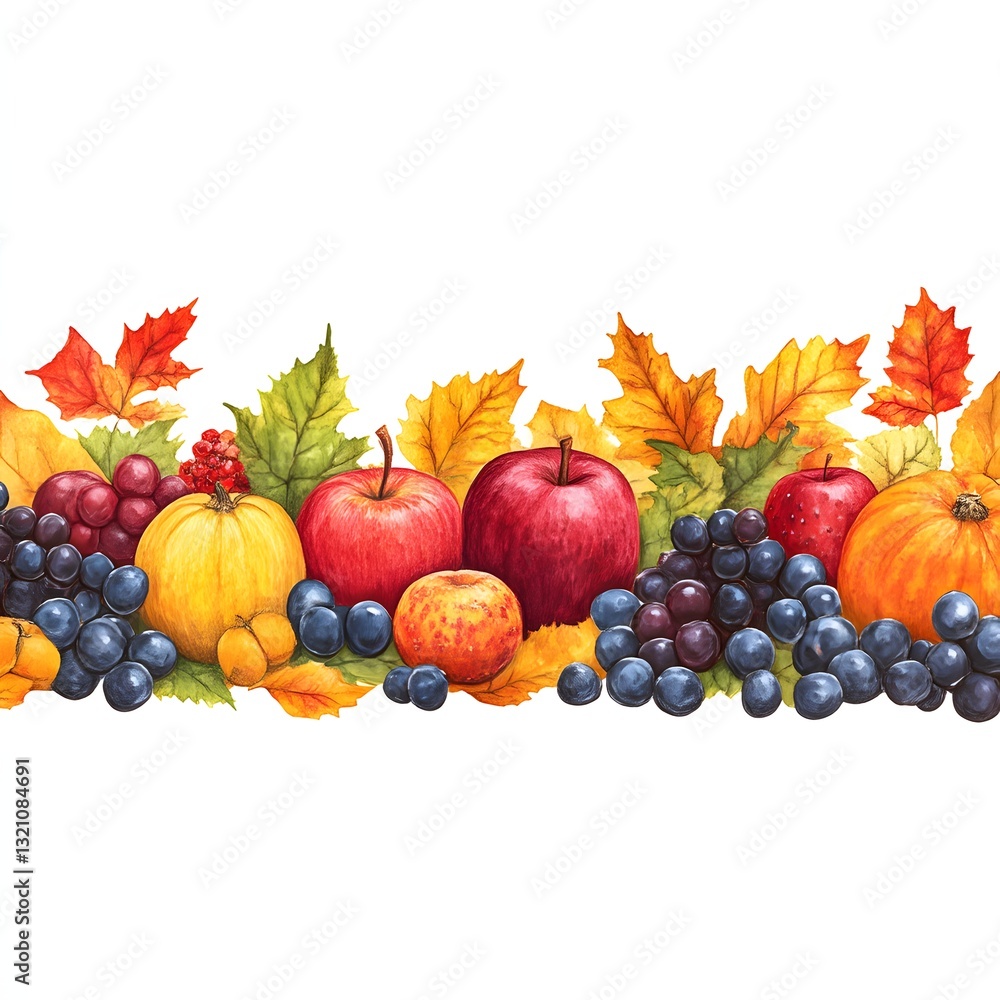 Autumn Fruits and Leaves Border Autumn Fruits and Leaves Border