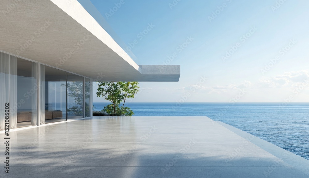 Modern seaside home exterior with infinity pool and ocean view Modern seaside home exterior with infinity pool and ocean view