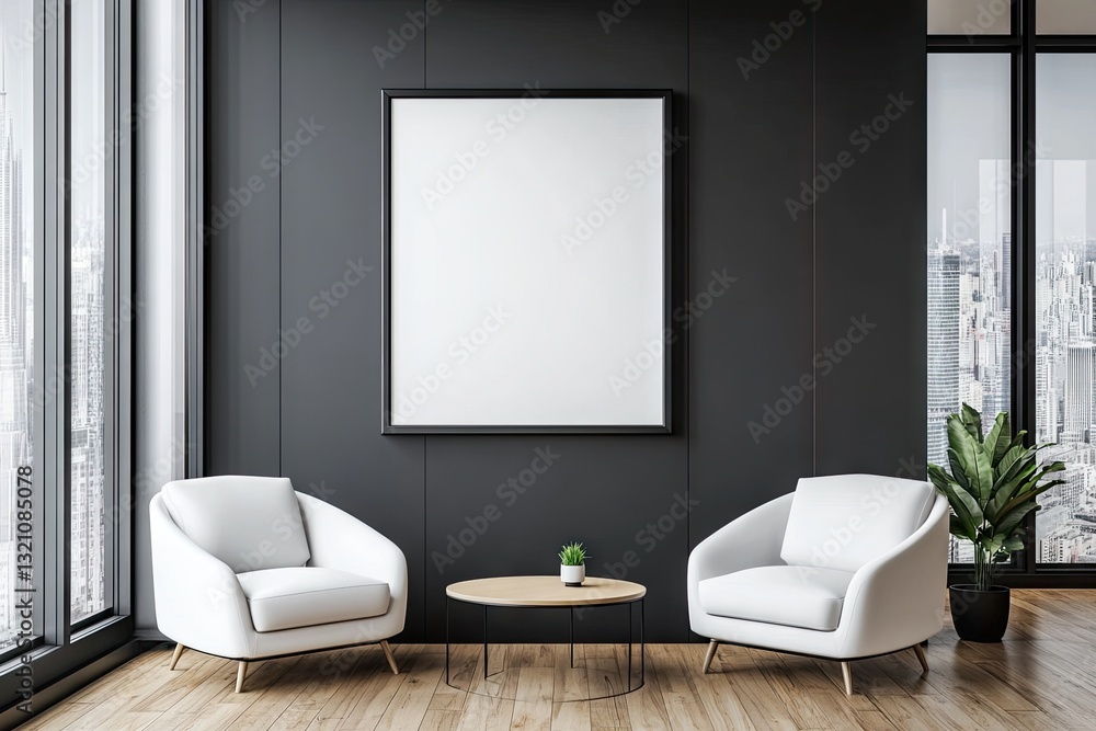 Fototapeta premium Modern minimalist waiting area with city views