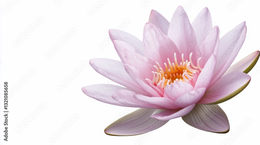 Delicate pink water lily, petals unfurled, isolated Delicate pink water lily, petals unfurled, isolated