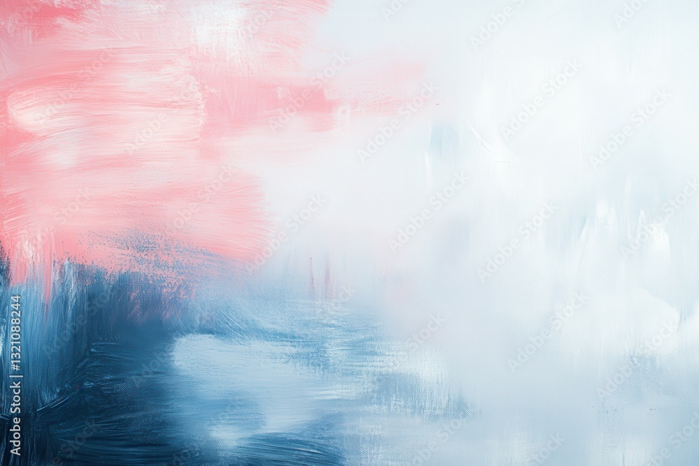 Obraz premium Abstract Acrylic Painting Blush Pink, Deep Blue, and White Brushstrokes on Canvas.