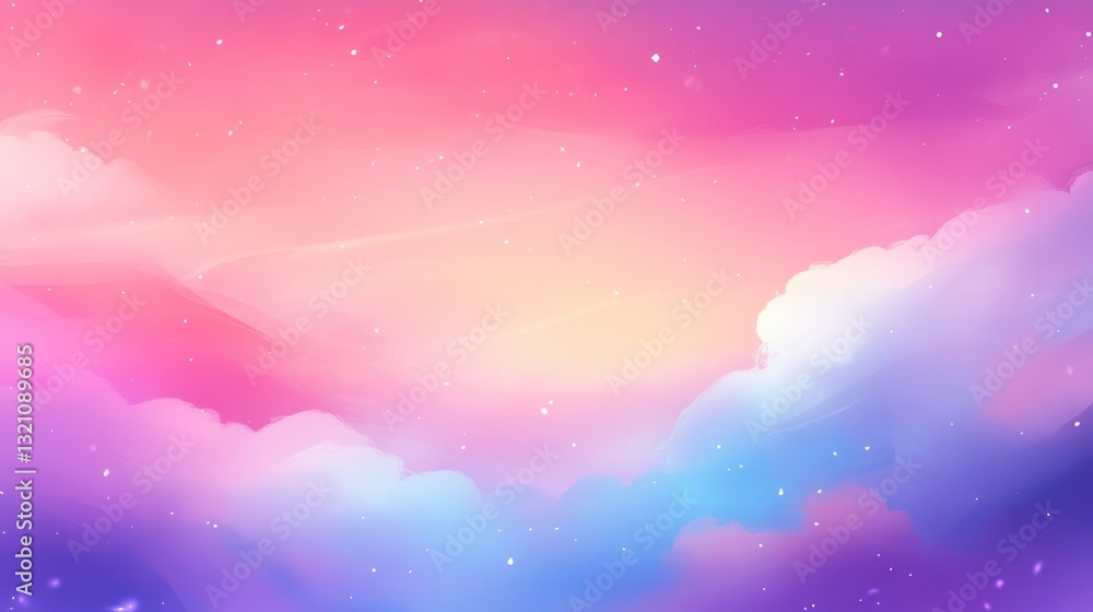 Fantasy Sky with Clouds and Stars in Pink, Purple and Blue Fantasy Sky with Clouds and Stars in Pink, Purple and Blue