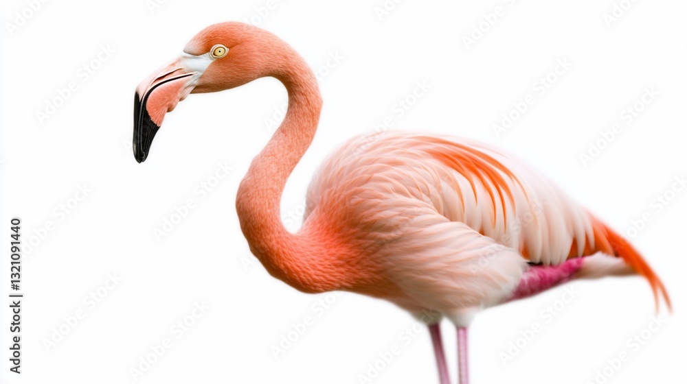 Fototapeta premium Elegant pink flamingo isolated on white background