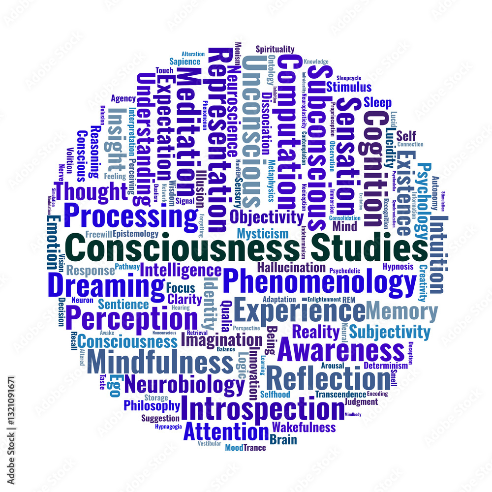 Fototapeta premium Consciousness Studies Word Cloud. Key Concepts in Awareness and Perception